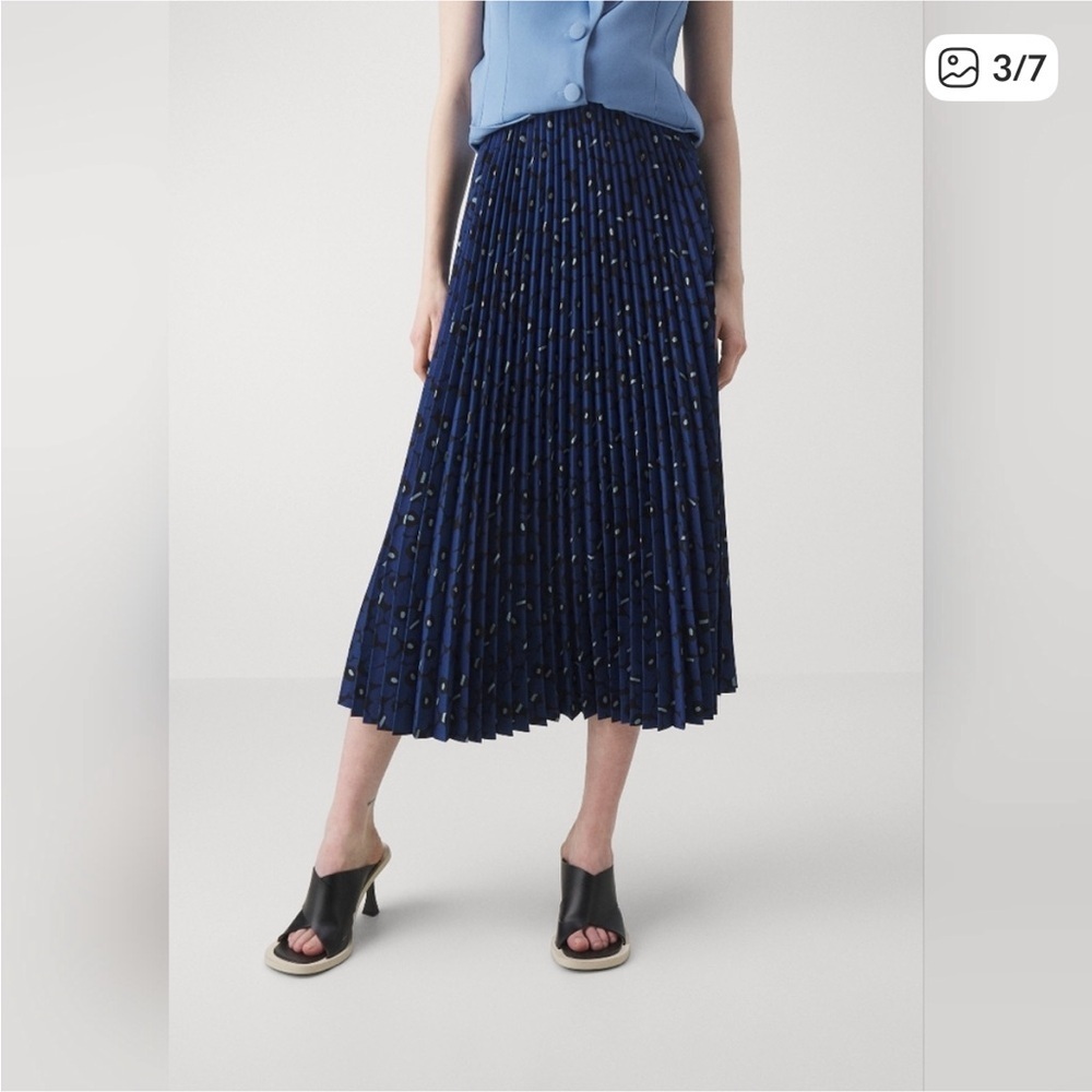 NWT Marimekko Myy Unikko Midi‎ Skirt XXS Blue Black Print Pleated
